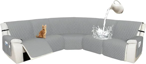 Miniatura 63 de Arfntevss Fundas de sofá modular reclinable, 100% impermeable, en forma de L, para sillón reclinable en forma de L, funda seccional lavable