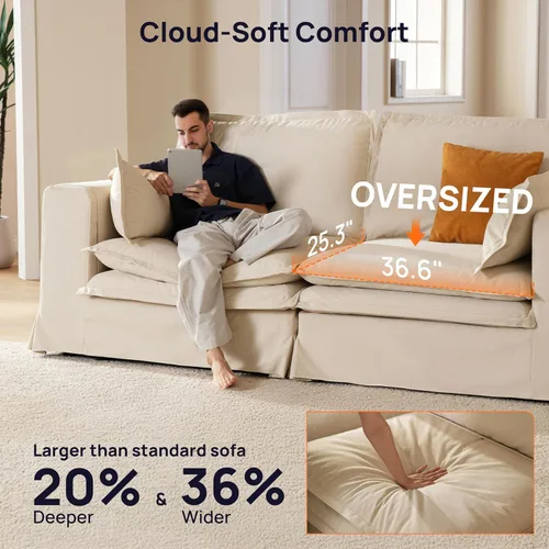 Miniatura 4 de Sofá modular lavable de gran tamaño de 89 pulgadas, sofá nube con funda totalmente extraíble, sofás seccionales para sala de estar, tela