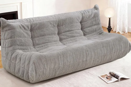 Miniatura 41 de Puf para adultos, silla puf grande, sillón con relleno de espuma viscoelástica para el hogar, apartamento o sala de juegos, gris afelpado Felpa gris