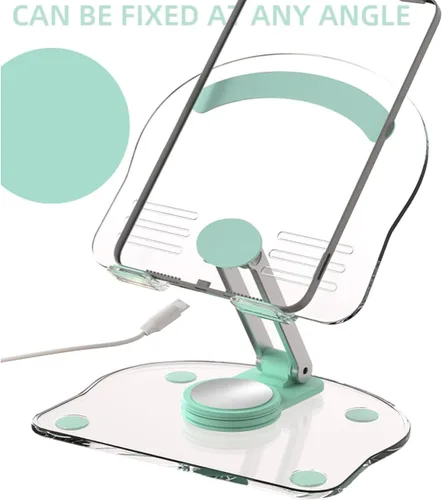 Miniatura 5 de Soporte acrílico para tablet con base giratoria de 360°, soporte plegable ajustable transparente para escritorio, oficina en casa, compatible