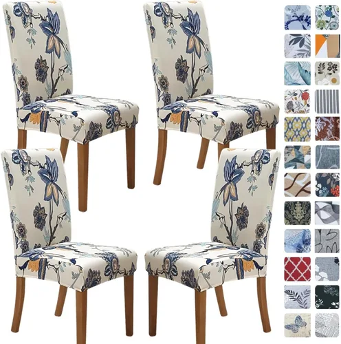 Miniatura 50 de SPRINGRICO Paquete de 6 fundas blancas para sillas de comedor, fundas elásticas para sillas de comedor con diseño floral, de elastano lavable