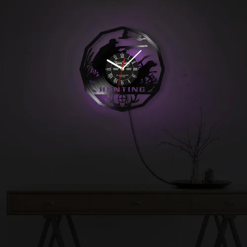 Miniatura 6 de The Geeky Days Reloj de pared de caza, 7 colores cambiantes, reloj de pared silencioso sin tictac, luz nocturna LED, vida silvestre, caza
