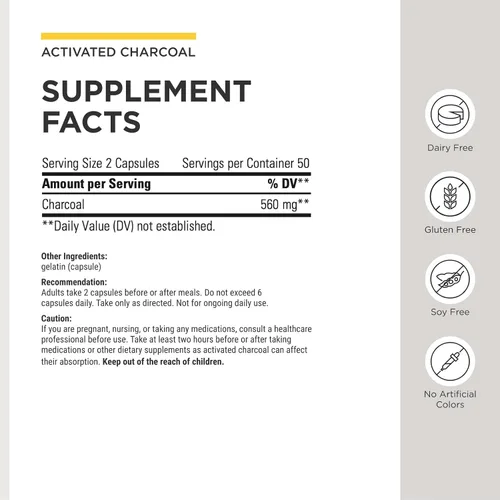 Miniatura 3 de Integrative Therapeutics Carbón activado - Suplemento para la salud digestiva e intestinal* - Soporte gastrointestinal* - Sin gluten y sin lácteos