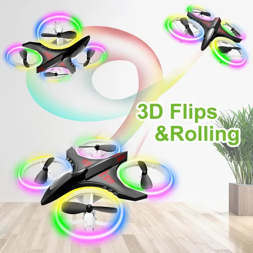 Miniatura 6 de Dwi Dowellin Mini Dron de 4.9 Pulgadas para Niños a Prueba de Choques Luces LED Despegue y Aterrizaje con Una Tecla Volteretas RC Control Remoto