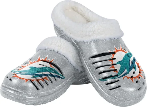 Miniatura 17 de FOCO - Zuecos con logotipo del equipo de la NFL para mujer, forro de sherpa y brillo