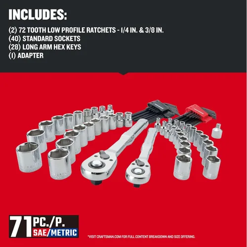 Miniatura 3 de CRAFTSMAN - Juego de herramientas mecánicas Versastack, mando de 1/4 y 3/8 pulgadas, 71 piezas (CMMT45171)