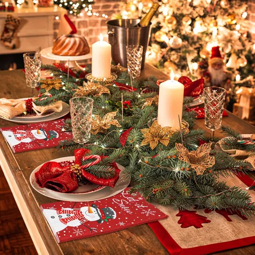 Miniatura 5 de 100 servilletas de Navidad con diseño de muñeco de nieve de invierno, 3 capas, servilletas de mano de papel de nieve, servilletas desechables