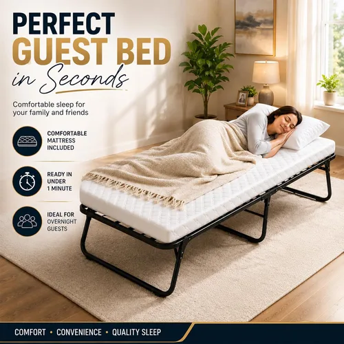 Miniatura 3 de Greaton, 14″ High Folding Guest Bed with 3″ Memory Foam Mattress – Sturdy Metal Frame, Easy Access for Seniors, Underbed Storage, Comfortable Bed