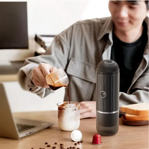 Miniatura 7 de Máquina de café espresso portátil con autocalentamiento de 3-4 minutos, cafetera eléctrica recargable de 12 V, 19 bares, compatible con cápsulas NS