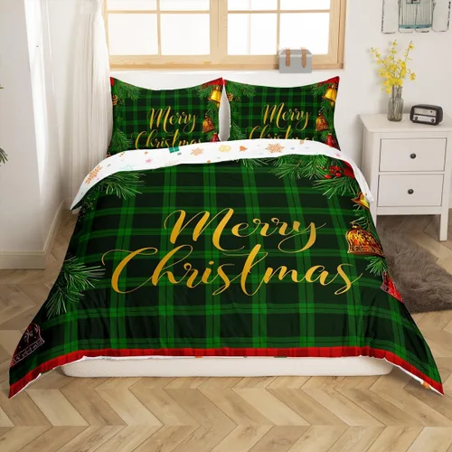 Miniatura 11 de Funda de edredón de Feliz Navidad para niños, jóvenes y adultos, juego de ropa de cama de Papá Noel de Navidad, diseño de copos de nieve, árbol