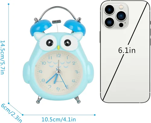 Miniatura 3 de Reloj despertador para niños, diseño de búho de dibujos animados, timbre fuerte, despertador, sin tictac, reloj de escritorio con luz nocturna
