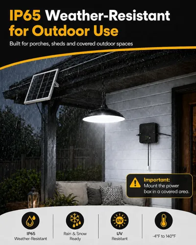 Miniatura 6 de Luz Solar de Cobertizo Interior Exterior, Luz Colgante Solar 2000LM Disponible Durante el Día con Pantalla de Batería, Luces Solares Impermeables