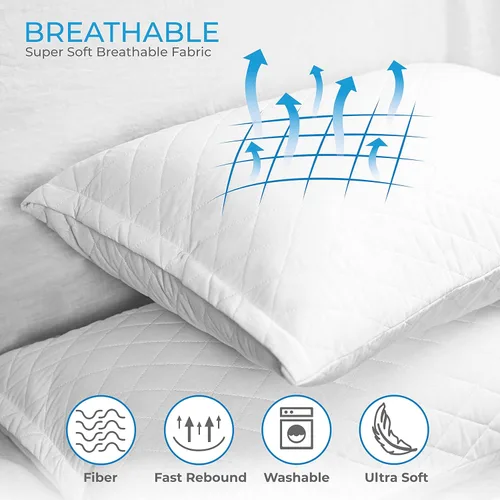 Miniatura 3 de Diamond Elegant - Juego de 4 almohadas de cama para dormir, tamaño Queen, almohadas de hotel para dormir de lado y boca abajo, funda 100% algodón