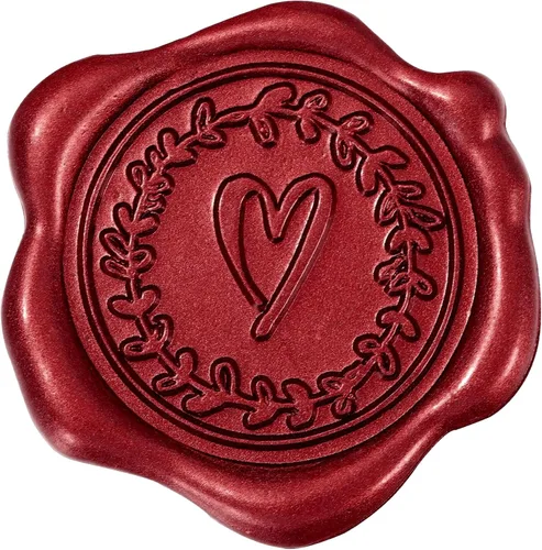 Whaline 50 calcomanías de sello de cera en relieve para el día de San Valentín, diseño de corazón rojo vino, calcomanías para sello de sobre,