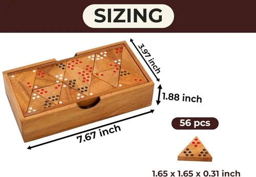 Miniatura 3 de BSIRI Juego de dominó triangular de madera, juego de azulejos triangulares, estrategia para adultos, juegos de mesa clásicos de dominó y familia