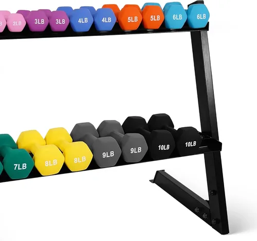 Miniatura 9 de BalanceFrom Neoprene Coated Iron Dumbbell Hex Weights Set with Stand – Color-Coded or Black Options with Non-Slip Grip for Strength Training
