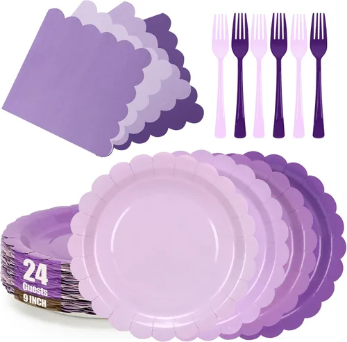 Miniatura 12 de Platos y servilletas de papel azul, incluye 24 platos azules degradados de 9 pulgadas, servilletas, tenedores, suministros de fiesta