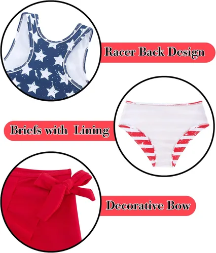 Miniatura 71 de Traje de baño tankini de 3 piezas para niñas, lindo bikini con salida de baño con falda de playa de 5 a 16 años