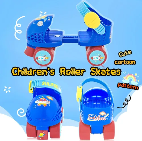 Miniatura 2 de SULIFEEL Patines de ruedas cuádruples ajustables para niños, patines de ruedas para principiantes para niñas y niños de 2 a 5 años de edad Azul