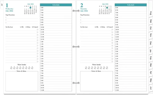 Recambio de planificador 2026-2027, una página por día, 3 agujeros diarios y mensuales, julio 2026 a junio 2027, 8.5 x 11 pulgadas