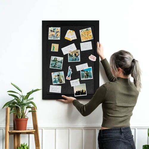 Miniatura 3 de Tablero de anuncios de corcho negro con lino, tablero de corcho negro con marco de madera de 30 x 20 pulgadas, tablero de oficina para decoración