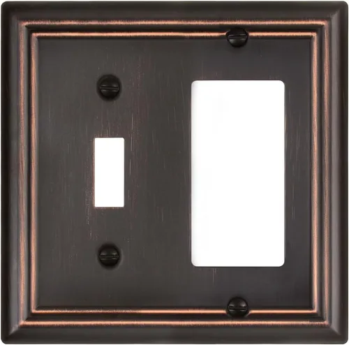 Placa de pared combinada de metal, 1 palanca/1 decorador, cubiertas de enchufe para interruptores, bronce envejecido decorativo, 2 segmentos, 1