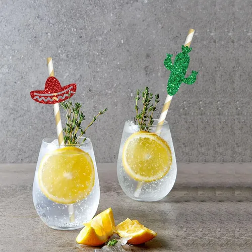 Miniatura 3 de Decoración de paja de papel para fiesta mexicana, pajitas de papel para despedida de soltera, pajitas de fiesta mexicana de Luau, fiesta de cinco