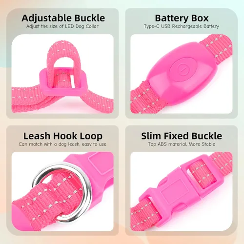 Miniatura 2 de Candofly Collar de perro con luz para cachorros, collar de perro LED recargable por USB para perros pequeños y gatos caminatas nocturnas (XS, rosa)