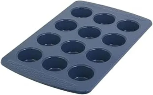 Chicago Metallic Molde antiadherente para muffins todos los días, perfecto para magdalenas, huevos y mucho más. 12 tazas, azul