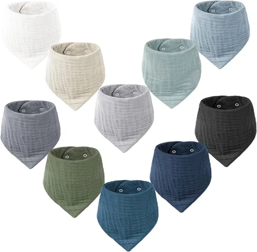 Miniatura 12 de Konssy Baberos de muselina para bebé, paquete de 10 baberos bandana para bebé, 100% algodón, unisex para niños y niñas Amarillo