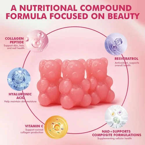 Miniatura 6 de Jovi Glow+ NAD+ - Gomitas avanzadas de colágeno hidrolizado, absorción avanzada, péptidos multitipo con resveratrol, ácido hialurónico, vitamina C