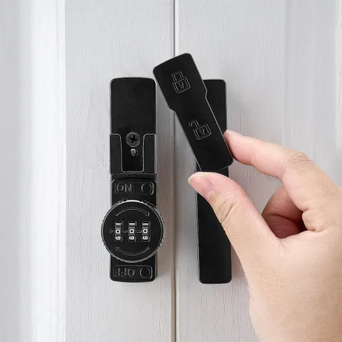 Miniatura 3 de INIRET Paquete de 2 cerraduras negras para puerta de granero de 180 grados, cerradura mecánica de contraseña, pestillo abatible con combinación, 180