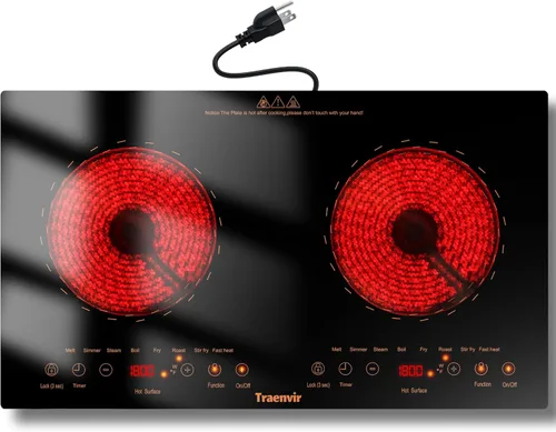 Miniatura 17 de Placa de Cocción Eléctrica de Un Solo Quemador, Estufa Eléctrica Portátil de Un Quemador, Placa de Cocción de Cerámica de 1800W con Control Táctil