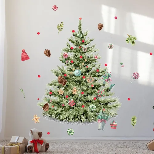 Miniatura 15 de 59x47 Pulgadas Adhesivos de Árbol de Navidad Azul Grande para Pared, Extraíbles DIY, Adhesivos de Árbol de Navidad Acuarela Gigantes para Baño