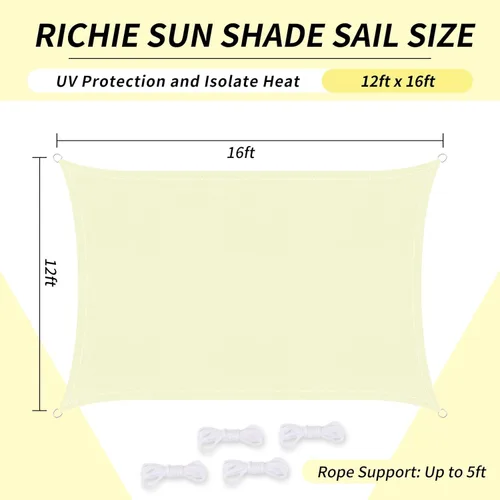 Miniatura 2 de RICHIE Toldo rectangular mejorado de 12 x 16 pies, resistente al agua y bloquea los rayos UV, para patio al aire libre, césped, playa, jardín, Beige