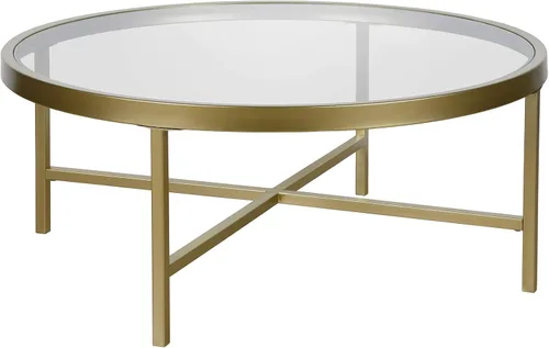 Miniatura 4 de Henn&Hart Mesa de centro redonda de 36 pulgadas de ancho con tapa de vidrio en latón, mesas de centro modernas para sala de estar, artículos