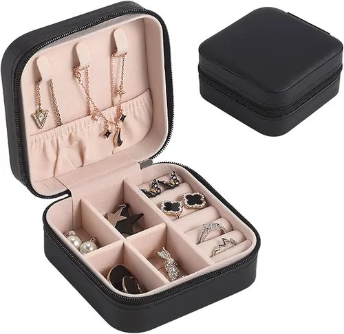 EBUTY Joyero de viaje mini organizador portátil para anillos, aretes, collares, regalos para niñas y mujeres, color negro