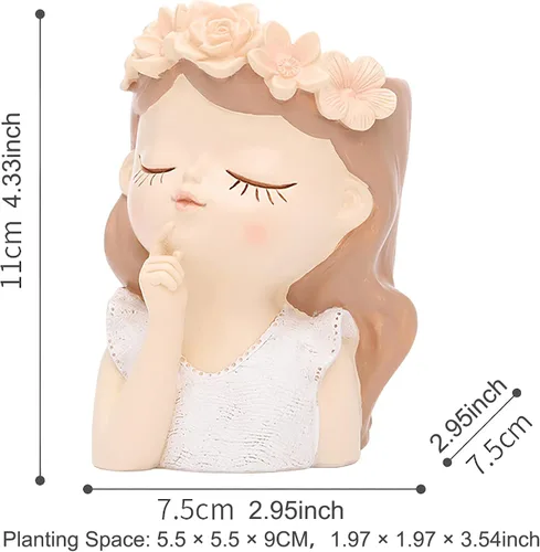 Miniatura 6 de Maceta pequeña con cabeza de hada, bonitas macetas para suculentas, maceta de cara de niña, mini macetas de resina con orificio de drenaje, jarrón