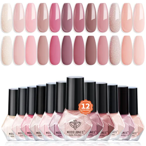 Miniatura 9 de modelones Juego de esmaltes de uñas de 12 colores, rojo burdeos, Año Nuevo 2025, juego de esmaltes de uñas champán dorado con purpurina rojo oscuro