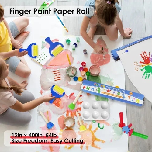 Miniatura 6 de Funto Juego de pintura de dedos lavable para niños, 25 piezas de suministros de pintura artística no tóxicos para bebés, incluye rollo de papel