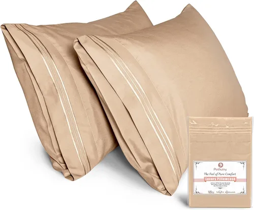 Miniatura 2 de P Pothuiny Fundas de almohada 100% microfibra – Fundas de almohada beige súper suaves de 20 x 30 pulgadas – Juego de 2 fundas de almohada