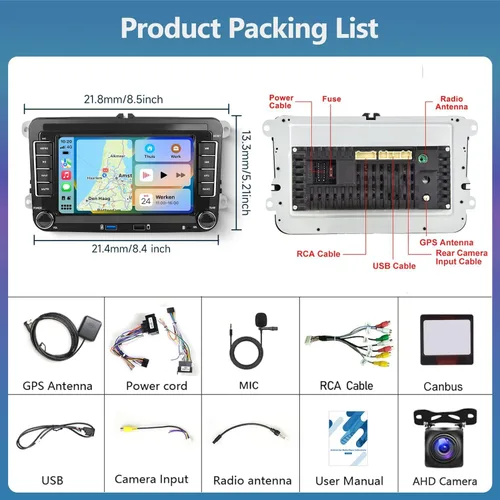 Miniatura 7 de 2G+64G Android para VW Jetta Seat Passat Tiguan CC Golf Skoda doble Din estéreo del coche con Carplay inalámbrico/Android Auto 7 pulgadas HD