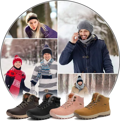 Miniatura 7 de Botas de senderismo para mujer y hombre, forro cálido, botas de nieve para exteriores, antideslizantes, resistentes al agua