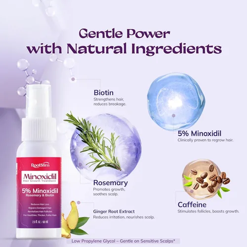 Miniatura 3 de Spray de minoxidil al 5% para el crecimiento del cabello: RootStim Minoxidil extra fuerte con romero y biotina para adelgazar el crecimiento