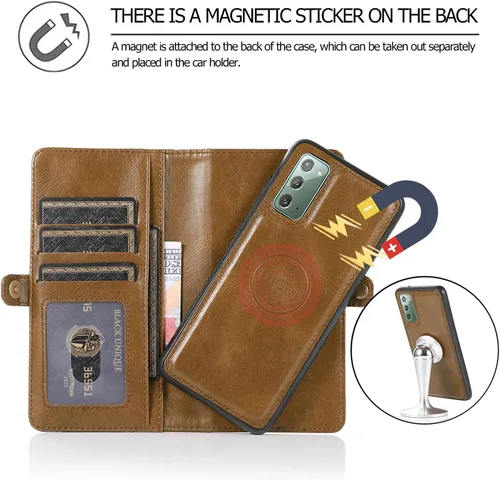 Miniatura 5 de Asuwish Funda de teléfono para Samsung Galaxy Note 20 Glaxay Note20 5G Wallet Funda desmontable con protector de pantalla de vidrio templado