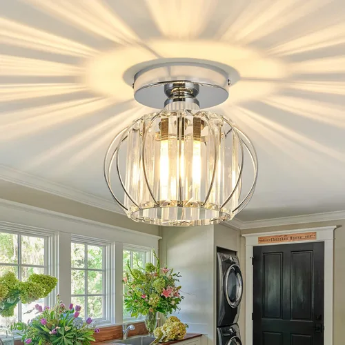 Miniatura 18 de YYJLX Lámpara de Techo Empotrada de 3 Luces, Candelabro de Cristal Moderno Negro E26, Iluminación Interior para Pasillo, Dormitorio, Baño