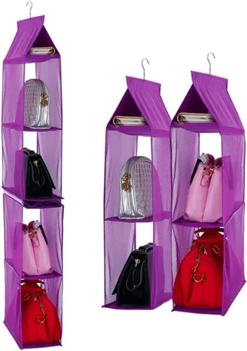 Bolsa organizadora desprendible con 6 compartimientos para colgar, organizador de carteras, bolsas, almacenador soporte para armario, closet, Morado