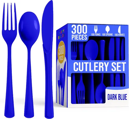 Miniatura 12 de Party Solids - Juego de cubiertos de plástico negro resistente de 300 piezas, cubiertos desechables negros resistentes, juegos de utensilios, 100