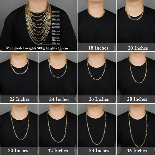 Miniatura 5 de Figaro - Collar de cadena de acero inoxidable chapado en oro real, joyería para hombres y mujeres