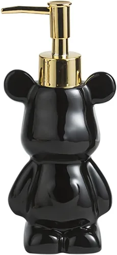 Pequeño dispensador de jabón de baño con bomba, bonito diseño en forma de oso, dispensador de jabón líquido de cerámica (negro)